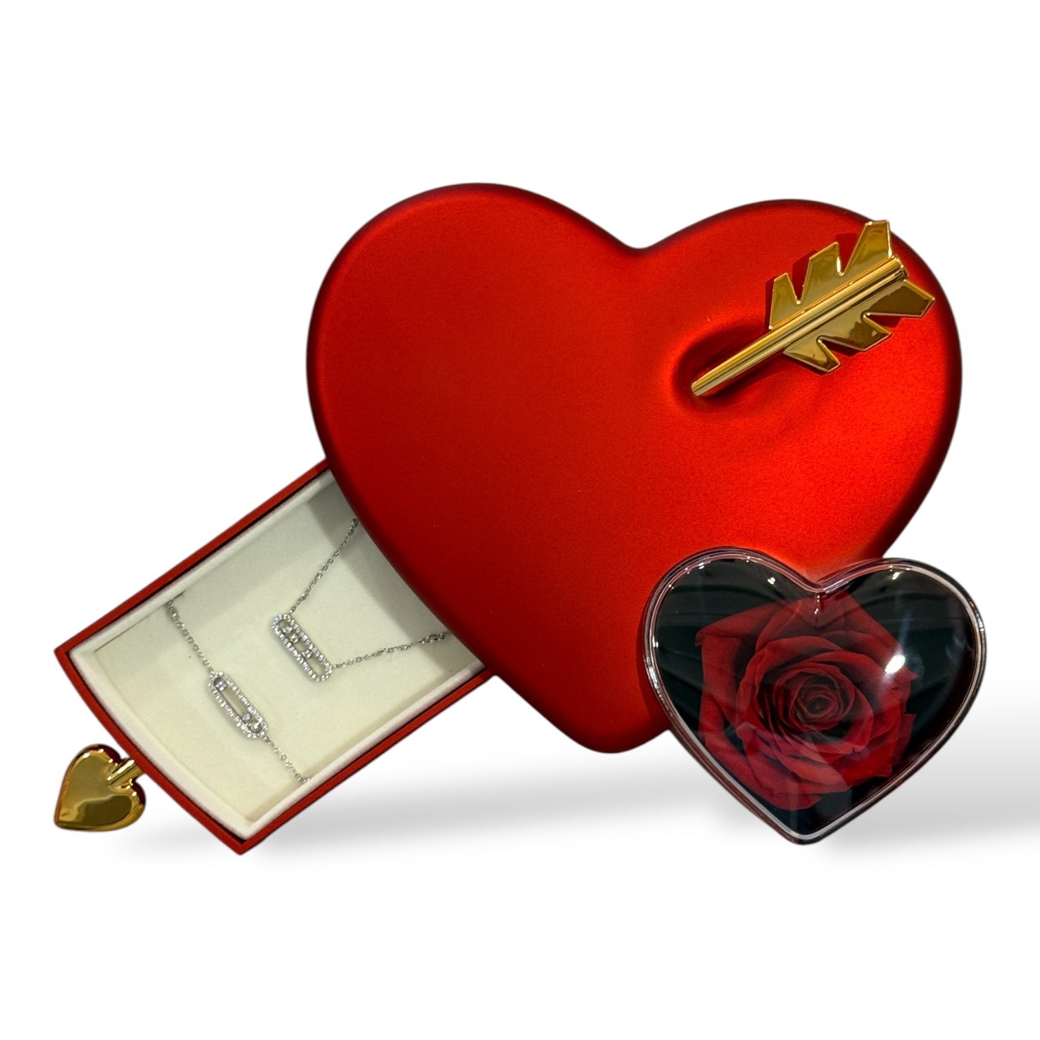 Coffret rose éternelle stabilisée avec bijou durable (ne ternit pas)