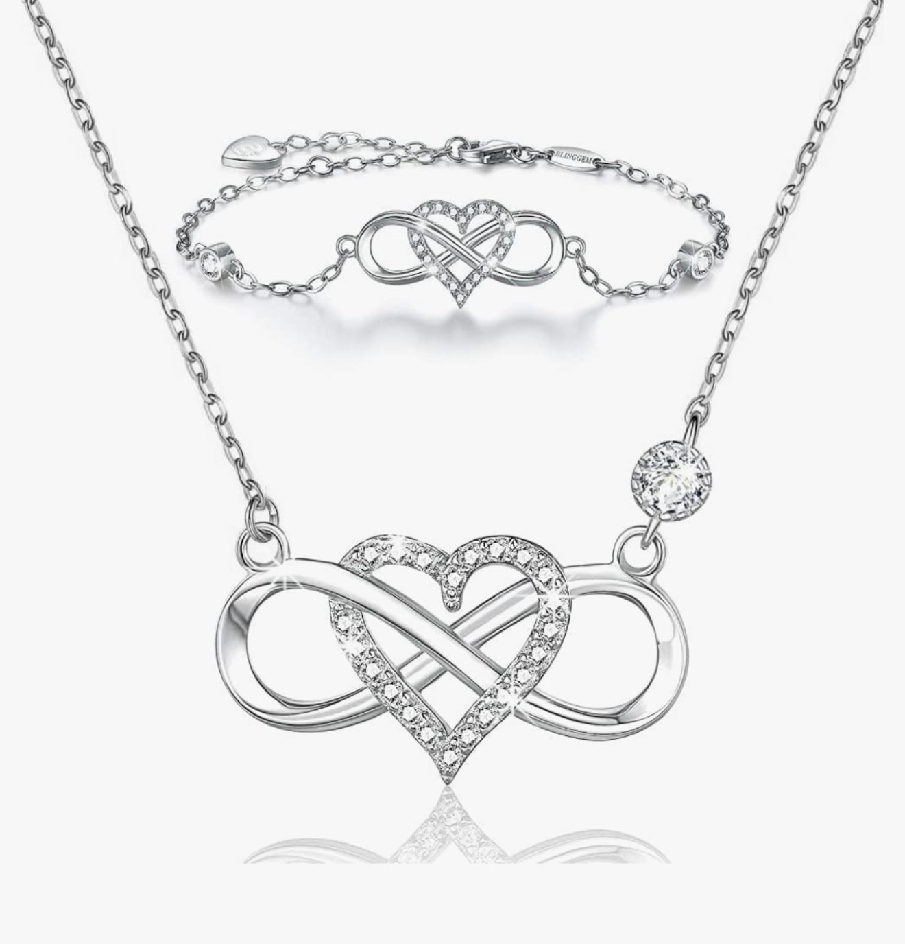 Coeur avec rose éternelle stabilisé et bijoux