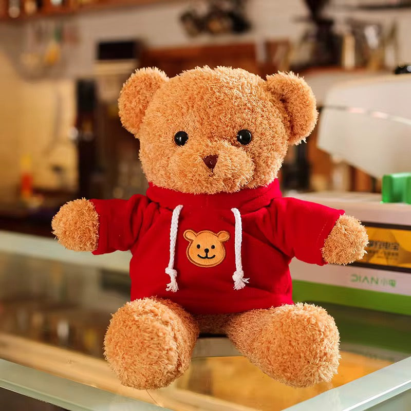 Ours en peluche avec hoodie rouge – Douceur & Tendresse
