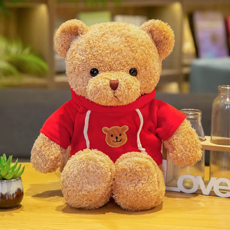 Ours en peluche avec hoodie rouge – Douceur & Tendresse
