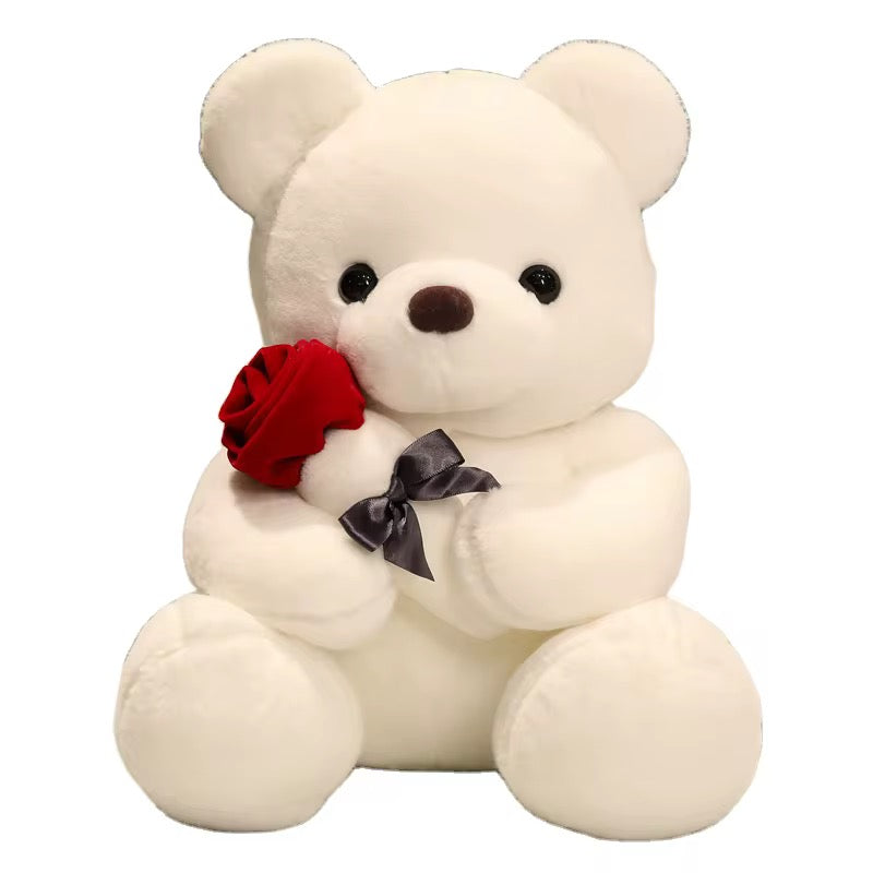 Ours en peluche blanc avec rose rouge – Cadeau romantique et tendre